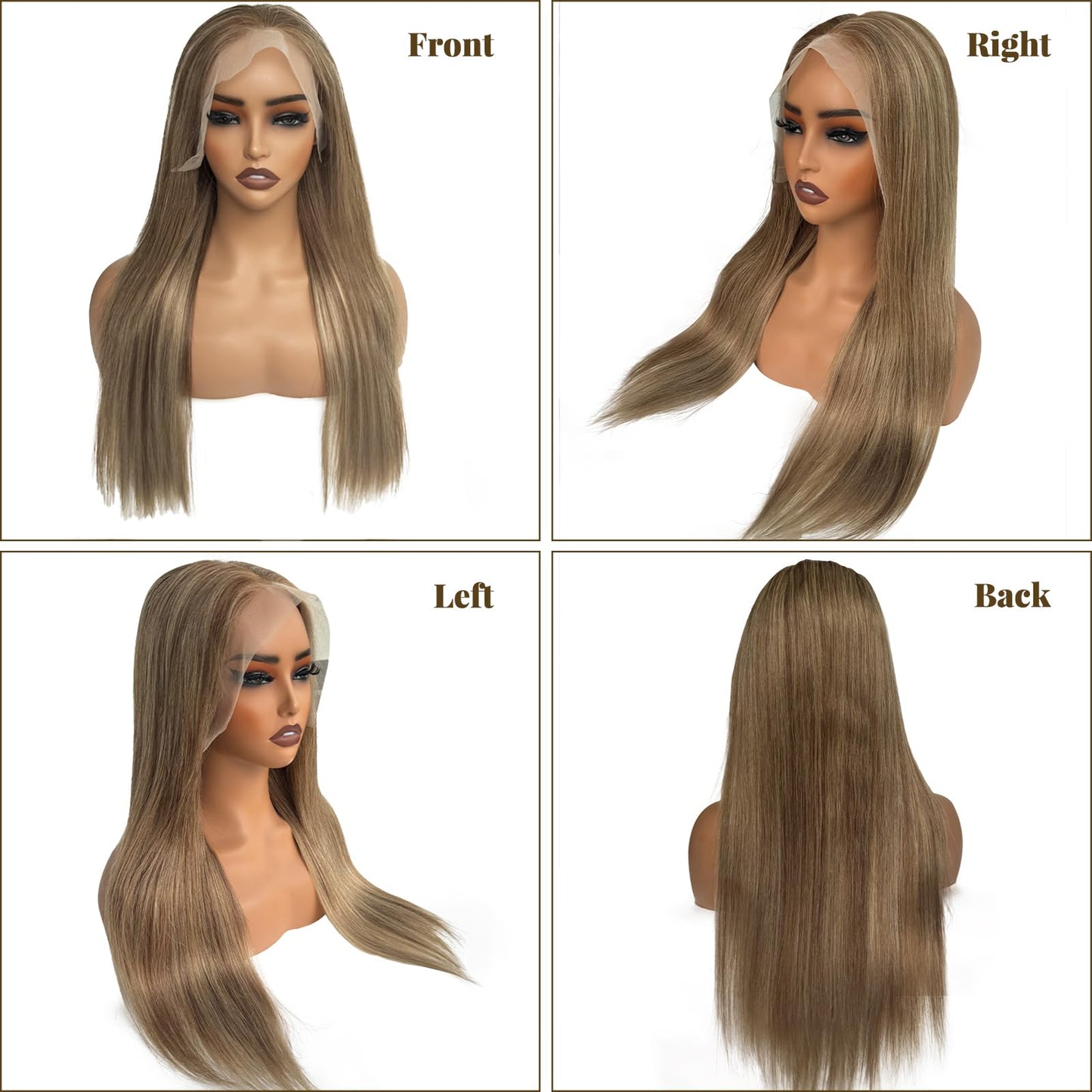13x6 Ombre Lace Front Wigs Human Hair for Women Light Brown to Brown with Ash Blonde Highlights HD Straight Lace Closure Wig Glueless Remy Brazilian Virgin Hair 18 Inch Pre Plucked Bleached Knots