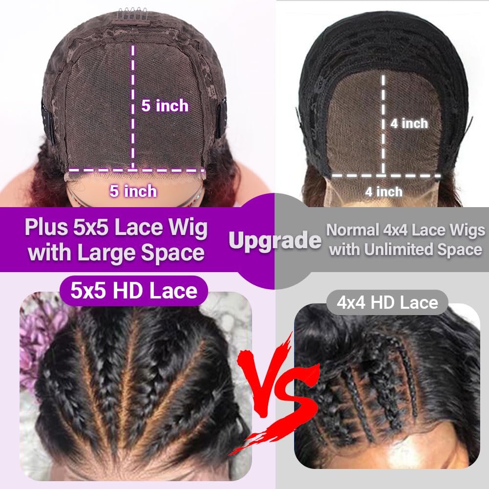 UCUVIC Wear And Go Glueless Wigs Human Hair Pre Plucked Pre Cut Curly 5x5 Deep Wave Bob Wig Human Hair Lace Front Closure Wigs For Black Women 200 Density Curly Wig Glueless Ombre Burgundy 12 Inch