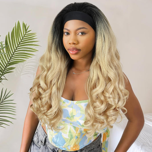 Quantum Love Yaki Curly Headband Wigs for Black Women Kinky Straight Ombre Blonde Headband Curly Ends Synthetic Wear and Go Glueless half Wig with Headbands Attached