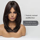 Tumhorn Women Long Brown Wigs with bangs Natural Wavy Wigs Curly Hair Wig Heat Resistant Synthetic Wigs for Women