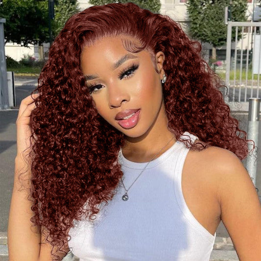 Punmasa 18 Inch Reddish Brown Curly Bob Wig Human Hair 13x6 Frontal Lace Wig 200% Density Lace Front Wigs Human Hair Pre Plucked Bob Wigs for Black Women 33#