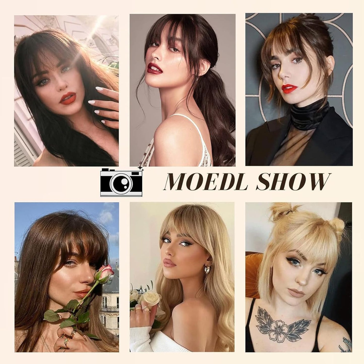 ELEFOCUS Clip in Bangs 100% Real Human Hair Extensions Wispy Natural Black Fake Bangs Hair Clip on bangs for women Fringe with Temples Hairpieces Faux Bangs for Daily Wear