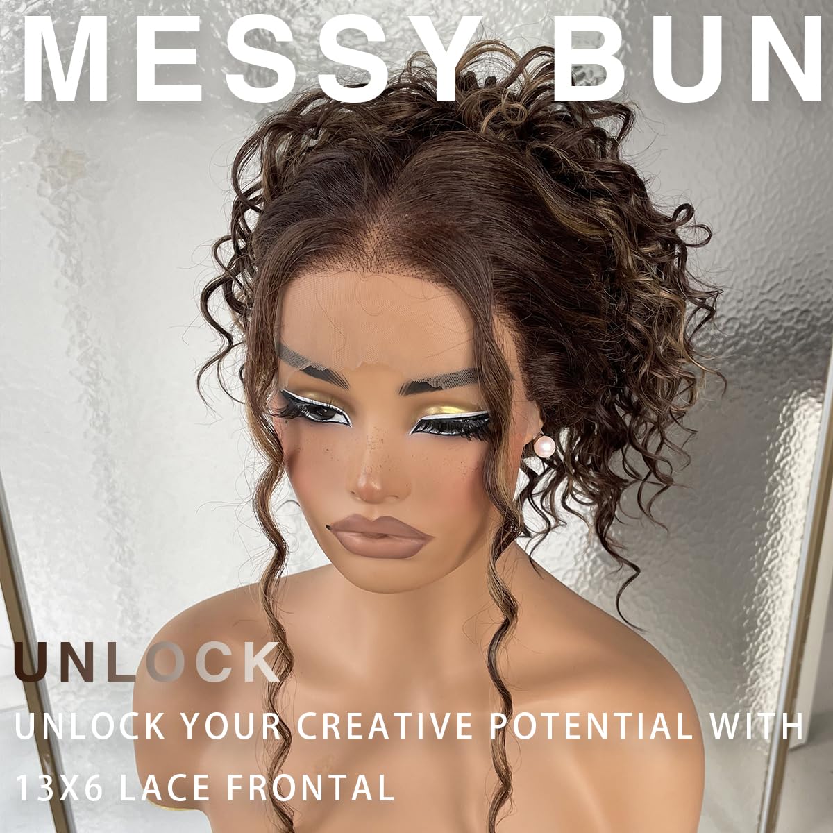 26Inch Ombre Honey Blonde Highlights Deep Curly Lace Front Wig for Black Women, 13x6 HD Glueless Curly Lace Front Wigs Pre-Plucked, 200 Density Synthetic, 26 inch #4/27 Blonde Highlights