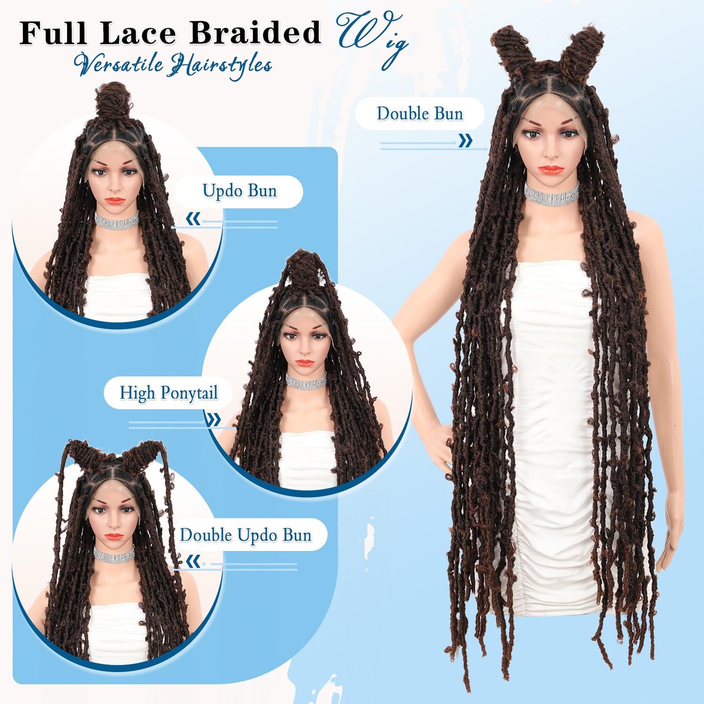Olymei 48" Super Long Faux Locs Braided Wig Butterfly Knotless Locs Braided Wigs for Women Full Double Lace Front Braided Wigs with Baby Hair Premium Synthetic Lace Frontal Braids Wig Brown