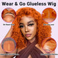 UCUVIC Glueless Wigs Human Hair Pre Plucked Pre Cut Wear And Go Curly 5x5 Deep Wave Bob Wig Human Hair Lace Front Closure Wigs For Black Women 200 Density Curly Wig Glueless Wear And Go Ginger 14 Inch