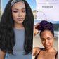 FANCEE Yaki Wavy Headband Wigs Black Kinky Straight Wear and Go Wig with Curly Wavy Ends for Mom on the Go Synthetic Headband Blow Out Style Natural Hair Wig for Black Women