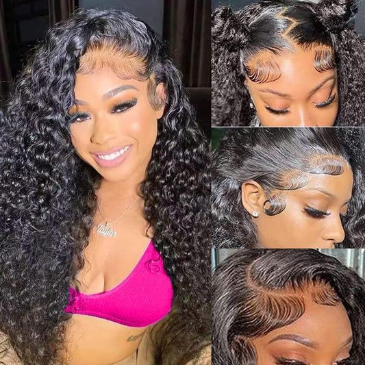 QTHAIR 14A Water Wave Transparent HD Lace Closure 4x4 Lace Closure Free Part Closure Water Wave Human Hair Closure 14" #1b 150% Density Unprocessed Wet and Wavy Virgin Human Hair Lace Frontal Closure