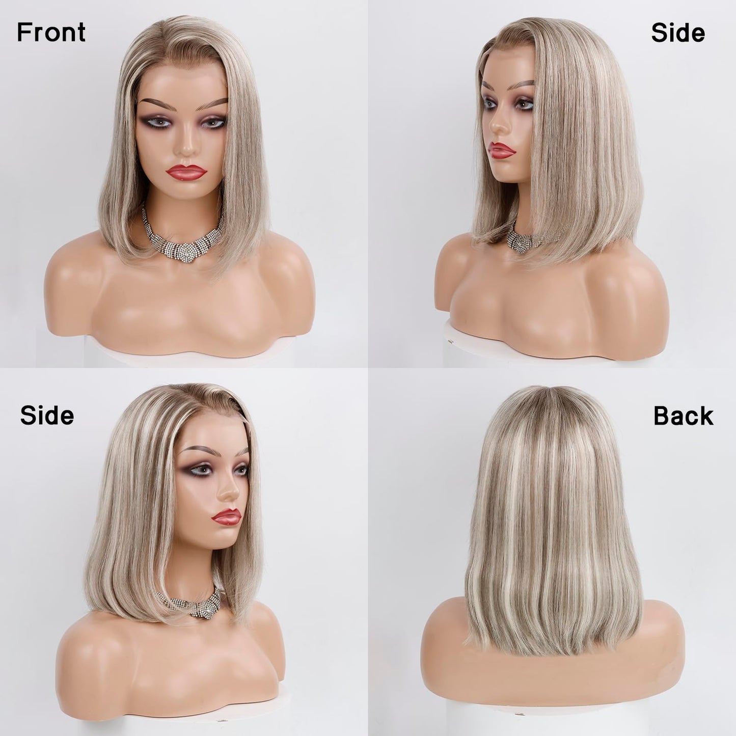 Byluxurious Highlight Ash Blonde Wig Human Hair Pre Plucked Breathable Balayage Ombre Brown Blonde Straight Short Bob Wigs 13x4 UHD Lace Front Wig Remy Real Human Hair for Woman 12Inch 180% Density