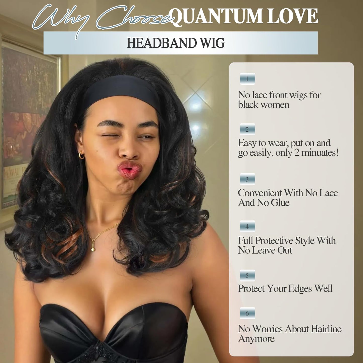 Quantum Love Yaki Curly Headband Wigs for Black Women Kinky Straight Mix Brown Headband Curly Ends Synthetic Wear and Go Glueless half Wig with Headbands Attached