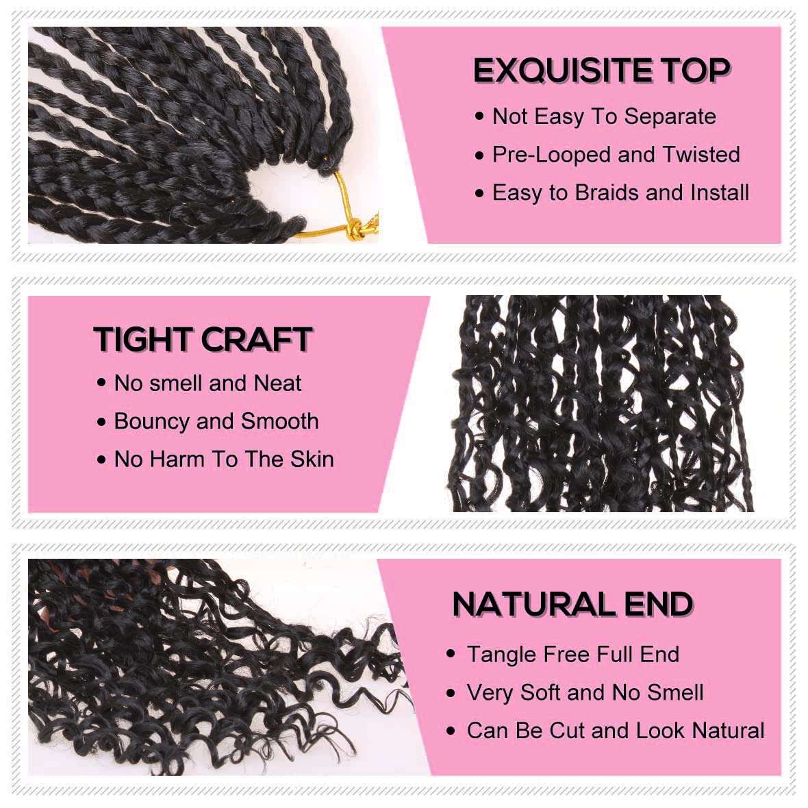 COOKOO 18 Inch Goddess Box Braids Crochet Hair 8 Pack Bohemian Hippie Box Braids Crochet Hair with Curly Ends Synthetic Crochet Braiding Hair for Black Women 1B#