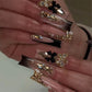 RTKHFZE Extra Long Square Press on Nails Glitter Black and Nude Fake Nails with Bow Design,Valentine'S Day Press on Nails Hot Girls False Nails 24pcs