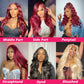 SAIWINI 28 Inch 99j Burgundy Lace Front Wigs Human Hair 13x4 Body Wave Wig 180% Density Glueless Frontal Wigs Human Hair Pre Plucked Brazilian Virgin Human Hair Wigs Colored Wine Red for Women