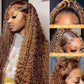 13x6 Highlight Lace Front Wig Human Hair 4/27 Ombre Deep Wave Lace Front Wig Human Hair Pre Plucked With Baby Hair 180% Density Honey Blonde Curly Human Hair Glueless Wigs for Women (28 inch)