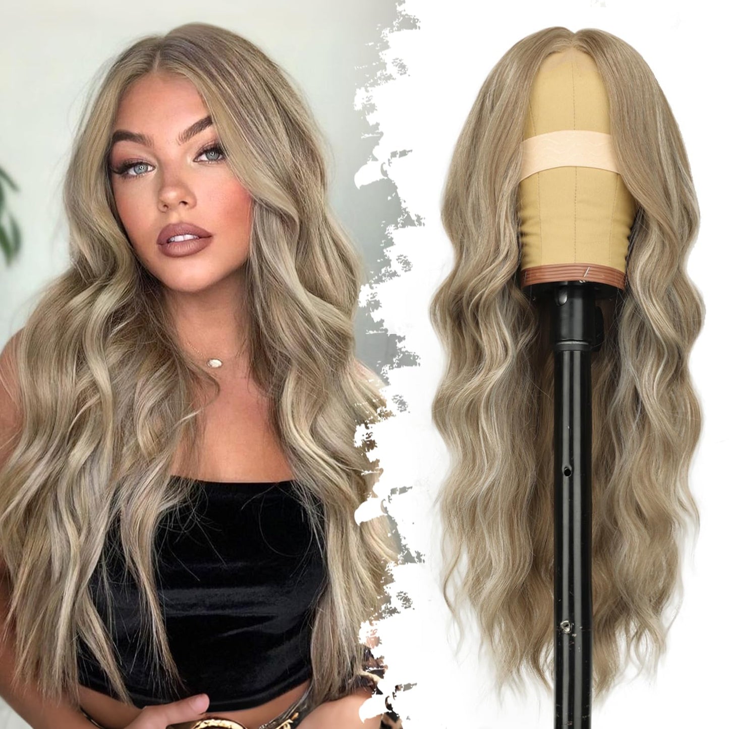 Eawwii Ash Blonde Mix Platinum Wig for Women Long Wavy 4x1 Lace Natural Hairline Glueless for Beginners Middle Part Synthetic for Daily Party Use 26Inch