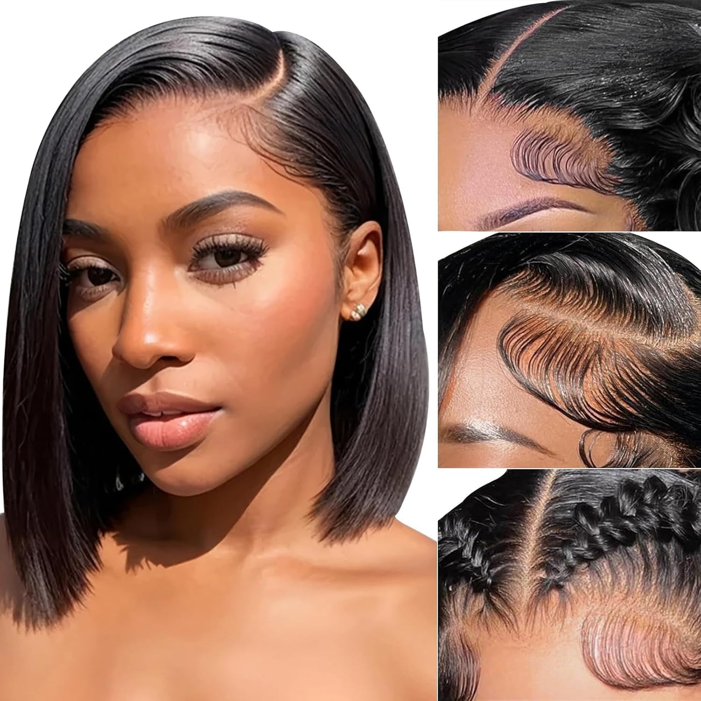 YFOXI Bob Wig Human Hair 13x4 HD Lace Front Wigs Human Hair Pre Plucked Glueless Bob Wigs for Black Women Straight Bob Lace Frontal Human Hair Wigs Natural Color（10 Inch）