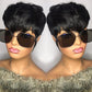QiaQiaRing Chic Elegent Pixie Cut Wigs for Black Women Natural Black Daily Use Color Glueless Short Layered Pixie Wigs With Bangs Brazilian Virgin Straight Human Hair (Black)