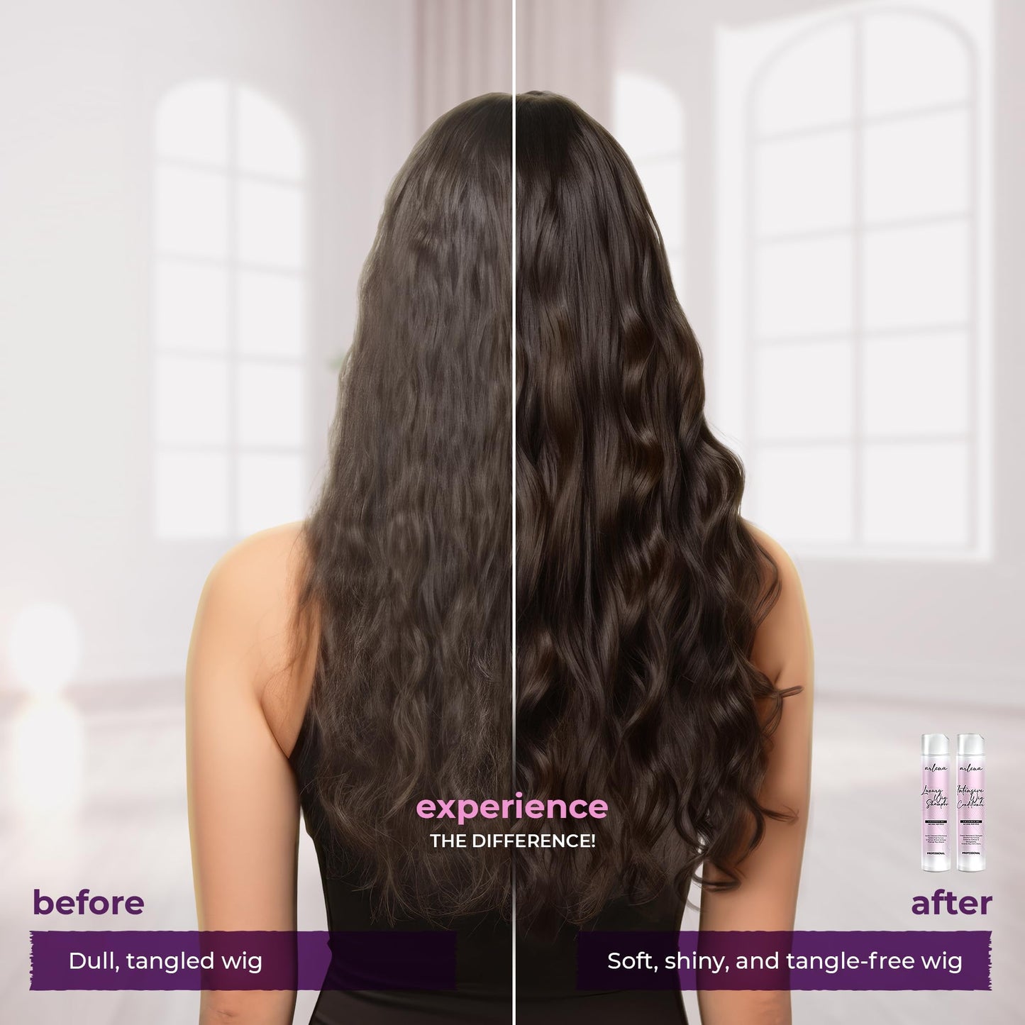 Arlena Luxury Wig Shampoo and Conditioner Set for Synthetic and Natural Hair Wigs - Made in USA, Sulfate-Free, Enhances Shine & Softness, Prolongs Wig Lifespan, Deeply Nourishes & Detangles