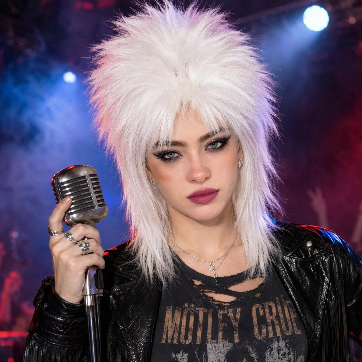 BESTBEL 80s Wig White Mullet Wig Rocking Diva Wigs for Women Punk Hair
