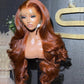 SISIFIRE Ginger Orange Wavy Lace Front Wigs for Women Orange Body Wave Synthetic Lace Front Wigs with Baby Hair Pre Plucked Hairline Glueless Lace Front Wig