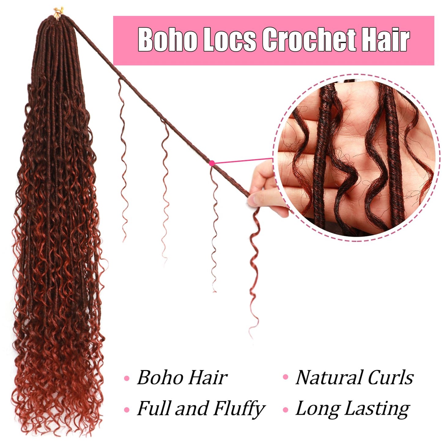 Soft Boho Locs Crochet Hair for Black Women-30 Inch 8 Packs Goddess Faux Locs Crochet Human Hair Feeling Pre Looped with Curly Ends (T350, 30 Inch(Pack of 8))