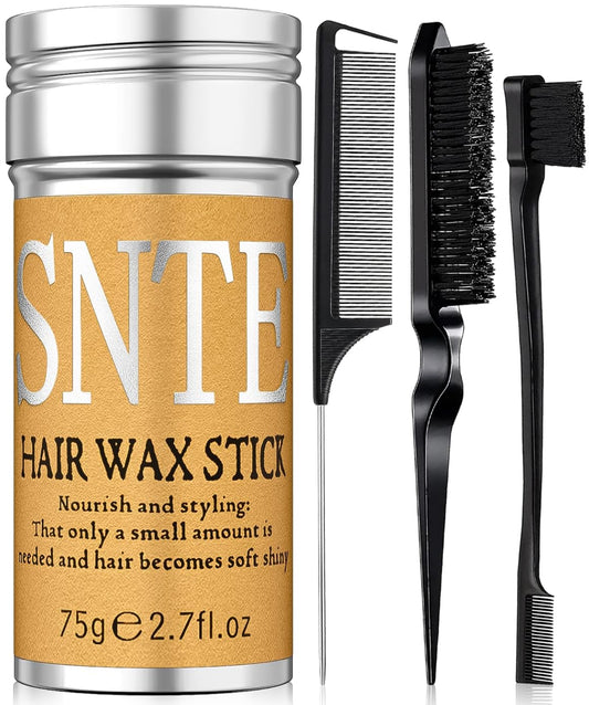 Slick Back Hair Brush Set: Hair Wax, Edge Brush, Rat Tail Comb, Bristle Brush, Hair Bun Accessories, Smoothing Brush for Women, Kids & Teen Girls