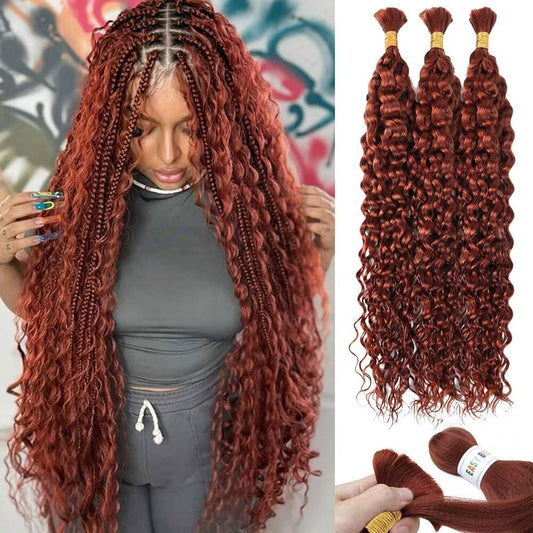 Dark Ginger Human Braiding Hair Water Wave Bulk Human Hair 150g 24 Inch Color 350 Curly Human Hair for Boho Braids Hair Extensions No Weft 3 Braids Per Pack Wet and Wavy Human Hair Braiding Hair