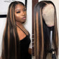 ONECHULY Long Highlight Lace Front Wig Human Hair 200% Density Balayage Ombre Lace Front Wig 13x4 HD Transparent Lace Pre Plucked with Baby Hair Glueless Brown Human Hair Wigs for Women 1B/30 32 Inch