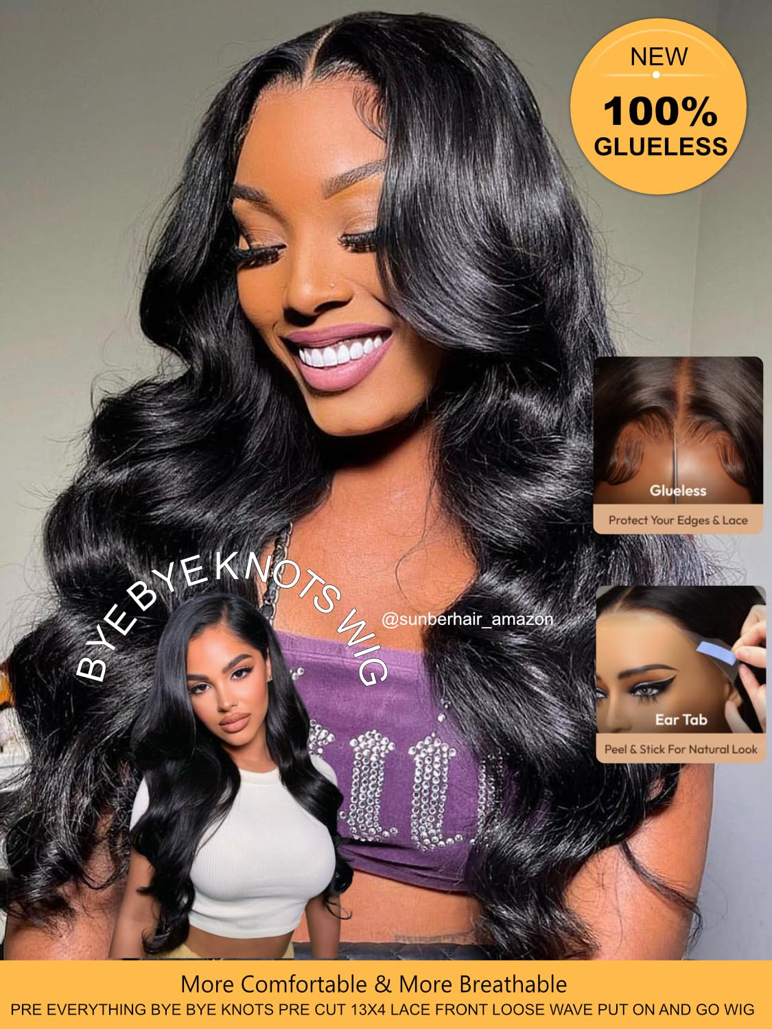 Sunber 13x4 HD Lace Loose Wave Human Hair with Drawstring Wig Upgrade 3D Cap Bye Bye Knots Pre Cut13X4 Lace Front Put On and Go 3S Wear Glueless Wigs Pre Plucked Pre Bleached Invisible Knots 20Inch