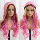 SISIFIRE Pink Yellow Highlight Dark Red Long Curly Wavy Wigs for Women Middle Part Synthetic Heat Resistant Fiber Small Lace Wig for Halloween Cosplay Christmas Wigs