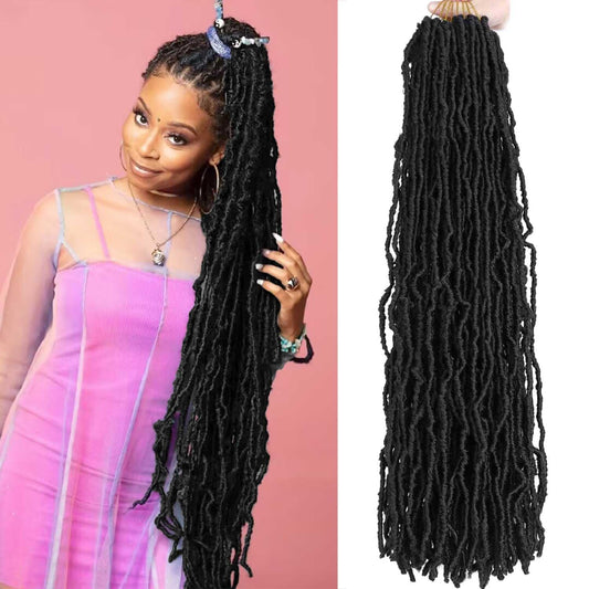 6 Packs Soft Locs Crochet Hair Pre Looped Faux Locs Crochet Braids Goddess Locs Dreadlocs Synthetic Hair For Black Women (1B, 30 Inch (Pack of 7))