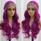 SISIFIRE Purple Gray Highlight Wavy Wigs for Women Synthetic Small Lace Front Wig Long Curly Wavy Wigs for Daily Party Use Heat Resistant Fiber Wig
