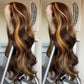 SISIFIRE Blonde Highlight Lace Front Wigs for Women Pre-plucked Hairline Glueless 13X4 Inch Synthetic Lace Front Wig with Baby Hair Long Loose Body Wave Wigs for Daily Party Wig