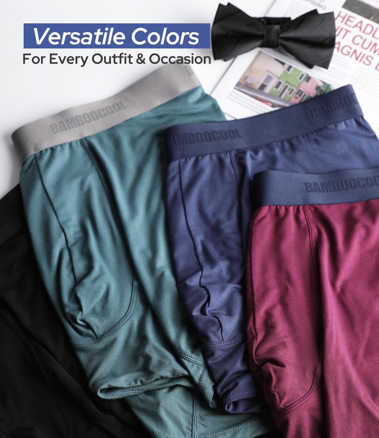 BAMBOO COOL Mens Underwear Ultra Soft & Breathable Boxer Briefs Moisture Wicking Tagless 3D Pouch 4 Pack