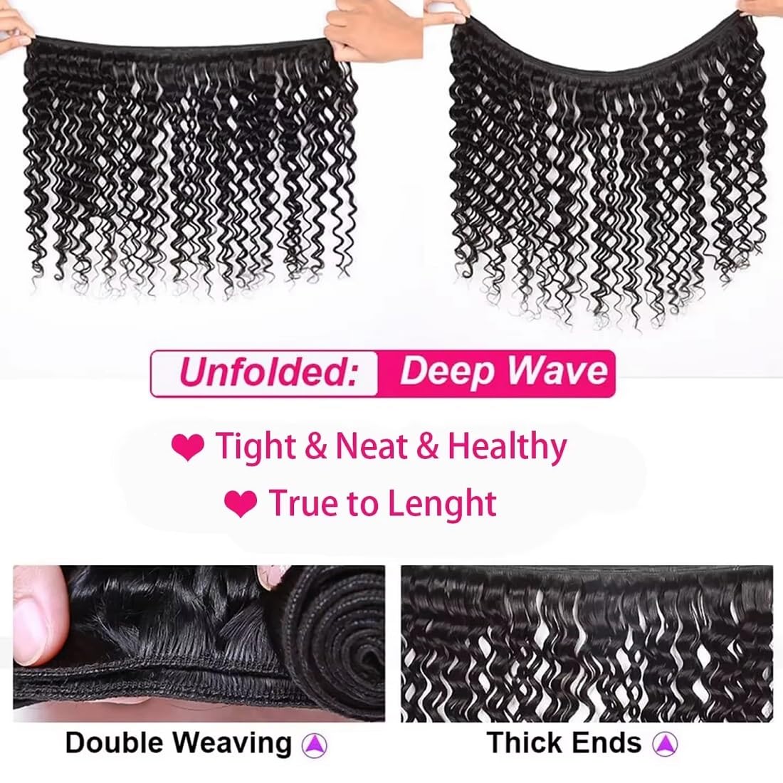 Deep Wave Human Hair Bundles 8 8 8 Inch Curly Bundles Human Hair Weave 100% Unprocessed Brazilian Virgin Remy Hair Wet and Wavy Hair Extensions for Women Natural Black Raw Weft