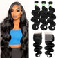 Tryfey Human Hair Bundles with Closure Body Wave (12 14 16+10,Free Part) 12A Grade 100% Unprocessed Brazilian Virgin Hair 3 Bundles Deals Real Human Hair Extensions For Black Women Natural Black