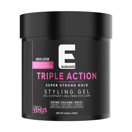 E Elegance Venus Fragrance Triple Action Hair Gel for Men And Women - Super Strong Hold, Extreme Volume, And Long Lasting Shine - Flake Free And Refreshing Fragrance - All Hair Types, 8.45 oz