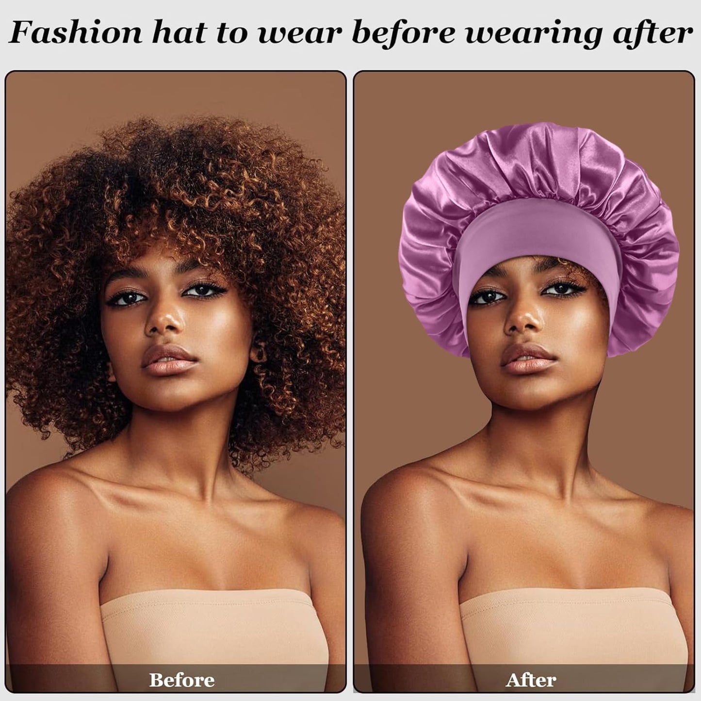 4PCS Silk Satin Bonnets for Black Women & Men - Elastic Wide Band Hair Wrap Cap for Curly Hair - Shower Cap for Sleeping (Black, Blue, Purple, Green)