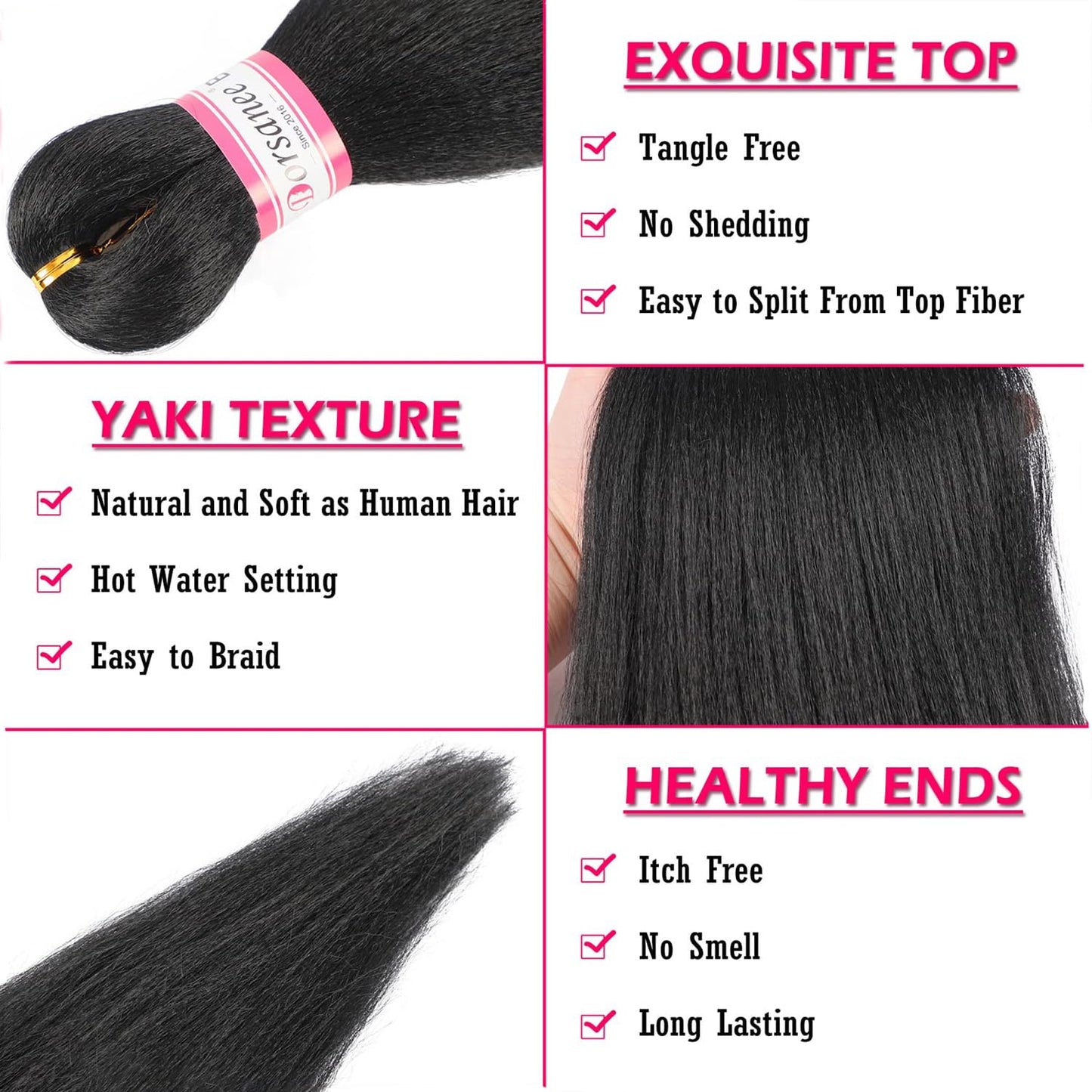 Pre Stretched Braiding Hair Extensions Black 12 Inch 8 Packs Girls Braiding Hair Natural Easy Braid Hot Water Setting Professional Soft Synthetic Yaki Straight Texture (#1B)