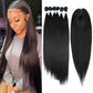 DÉBUT 26 28 30 Inches Silky Straight 6 Bundles with Lace Closure Long Straight Synthetic Hair Bundles Weave Hand-Tied Middle Part Lace Closure for Full Head 1B Color