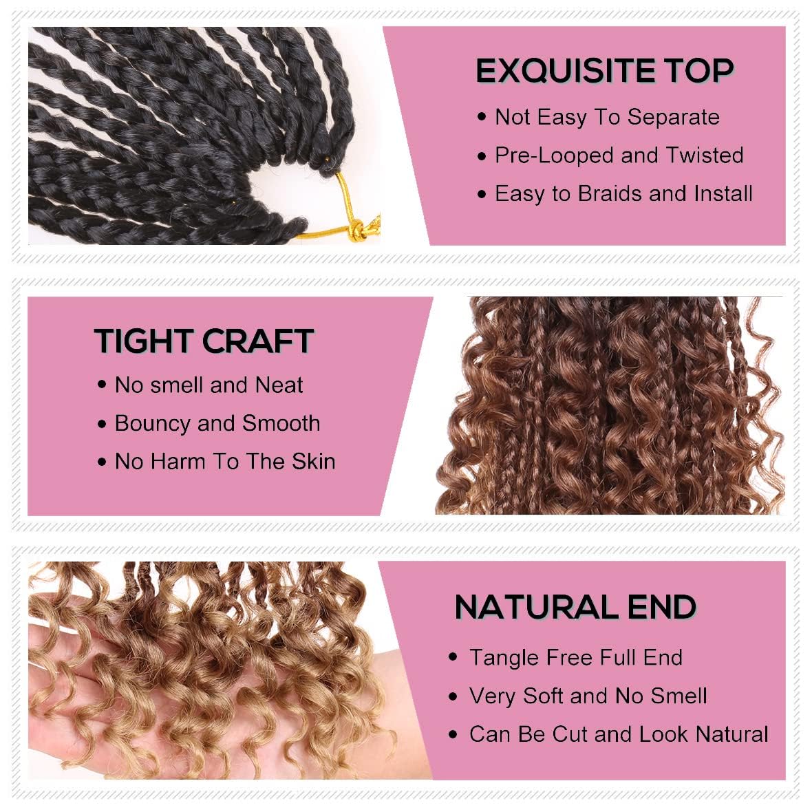 COOKOO 22 Inch Goddess Box Braids Crochet Hair for Women 8 Packs Synthetic Hippie Pre Looped Bohemian Boho Box Braids With Curly Ends Twist Braiding Hair 53#