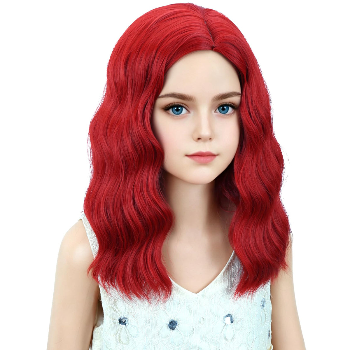 DUDUWIG Red Wig for Girls Kids Short Red Wavy Curly Bob Wigs Child Red Side Part Wig Synthetic Hair Wigs for Halloween Costume Cosplay