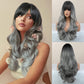 Honygebia Grey Wig with Bangs - Ombre Gray Wigs for Women, Long Wavy Layered Black Root Realistic Hair, Natural Synthetic Heat Resistant Wigs for Halloween/Christmas/Cosplay/Party