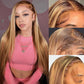 13x6 Ombre Highlight Lace Front Wigs Human Hair Pre Plucked HD Transparent Straight Lace Frontal Wigs 180% Density Glueless 4/27 Colored Honey Blonde Human Hair Wig for Women with Baby Hair 20Inch
