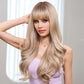 HAIRCUBE Ombre Gray Blonde Synthetic Women's Wig Layered Wigs with Bangs Long Wavy Heat Resistant Natural Wigs