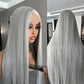 ZAVIDE 30 INCH Lace Front Wig Silver 13X5X1 Lace Front Wig Gray Synthetic Pre Plucked Natural Hair Line Ready to Wear SunKissed HD Lace Daily Wig