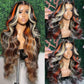 SISIFIRE Blonde Reddish Highlight Lace Front Wig Pre-plucked Glueless 13X4 Inch Ombre Synthetic Lace Front Wigs for Women Long Curly Wavy Wigs
