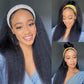 G&T Wig Yaki Straight Headband Wigs for Black Women Synthetic Yaki Headband Wig Long Kinky Straight Hair Wigs With Hair Band Attached 18 inch Full Machine Made None Lace Front Wig Natural Black Color