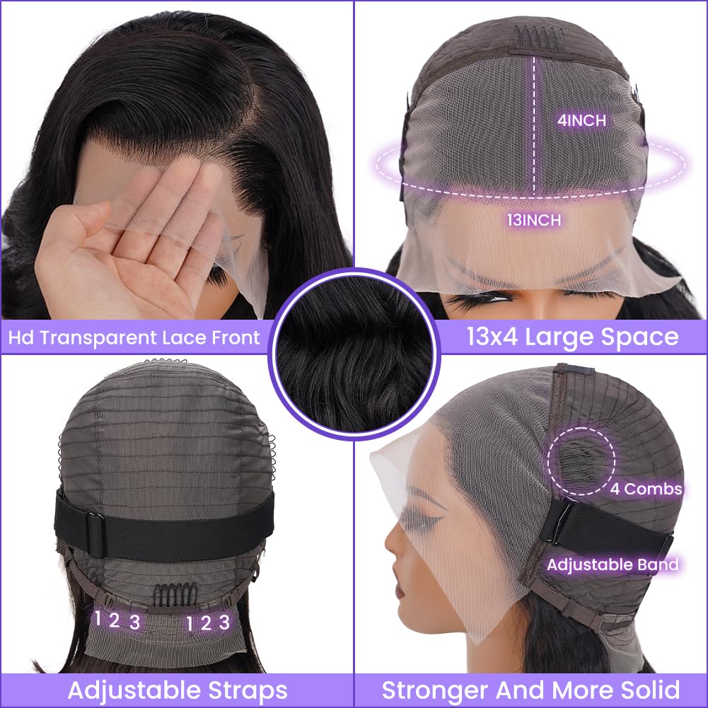 UTIDE Body Wave Bob Wig Human Hair HD Lace Front Wigs 180% Pre Plucked Density Glueless Wig Natural Black Color 12 Inch for Black Women