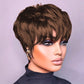 QiaQiaRing Chic Elegent 10A Pixie Cut Wigs for Black Women 4# Brown Color for Daily Use Short Layered Pixie Cut Human Hair Wigs With Bangs Brazilian Virgin Straight Human Hair (4#brown)