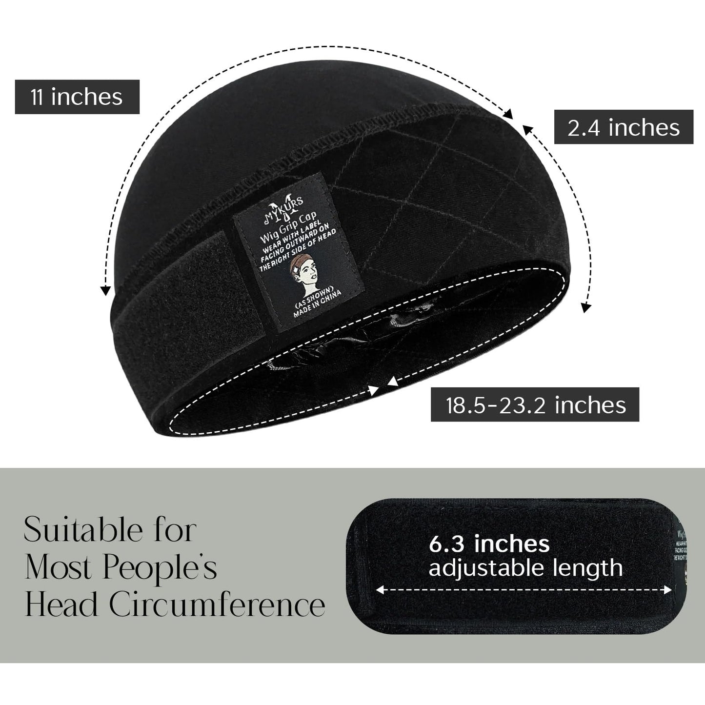 MYKURS Wig Caps with Grip Band to Hold Wig in Place, Soft Wig Caps for Women Non Slip, Black 2 PCS